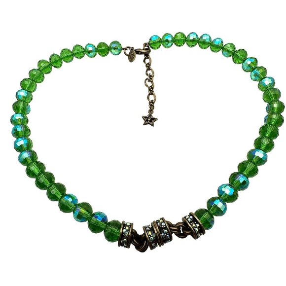 Kirks Folly Womens Necklace Green Crystal Bronze Tone Magnetic Interchangeable - Picture 1 of 3